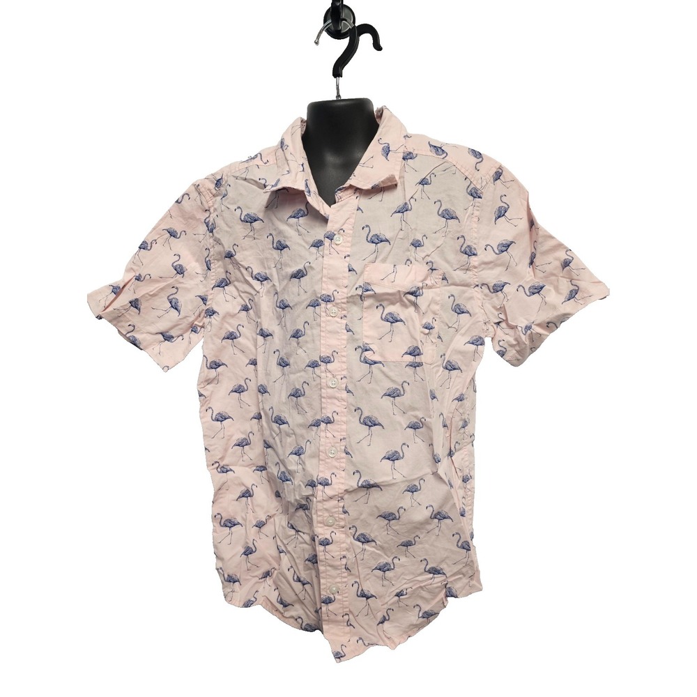 Children's Place pink with blue‎ flamingo boy's button down vacation Size 16